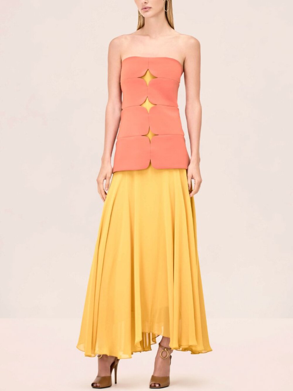 BEST Alexis Rasha Midi Dress Gown Terracotta Orange Yellow Pleated Cocktail Even - Picture 2 of 9